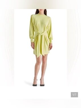 NEW Steve Madden Long Sleeve Front Tie Knot Ribbed Dress Sunny Lime Size Small